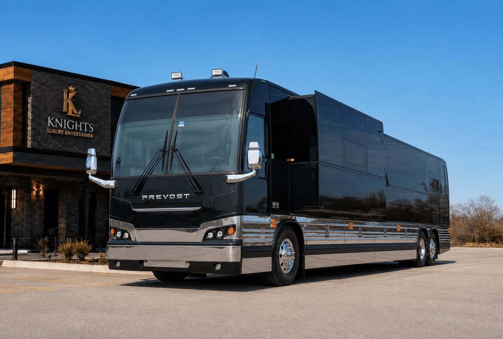 Ike, a Prevost entertainer coach in the Knights Coaches fleet