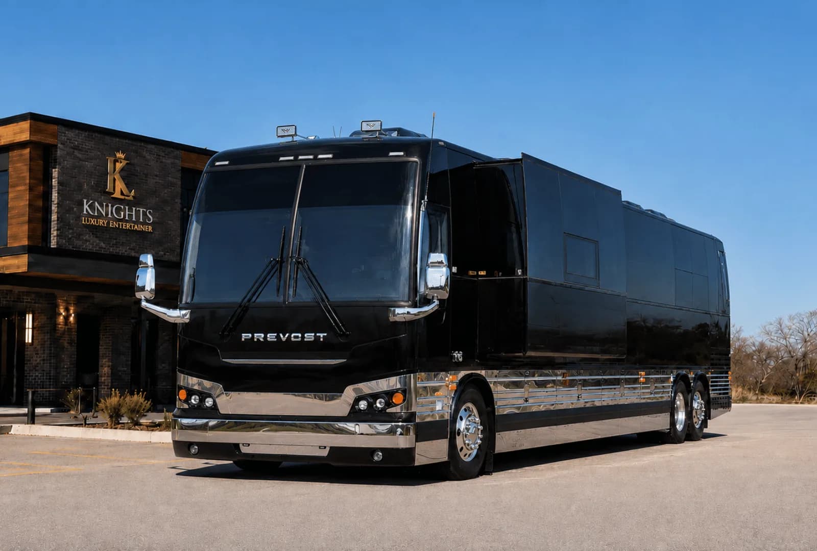 Raven, a Prevost entertainer coach in the Knights Coaches fleet