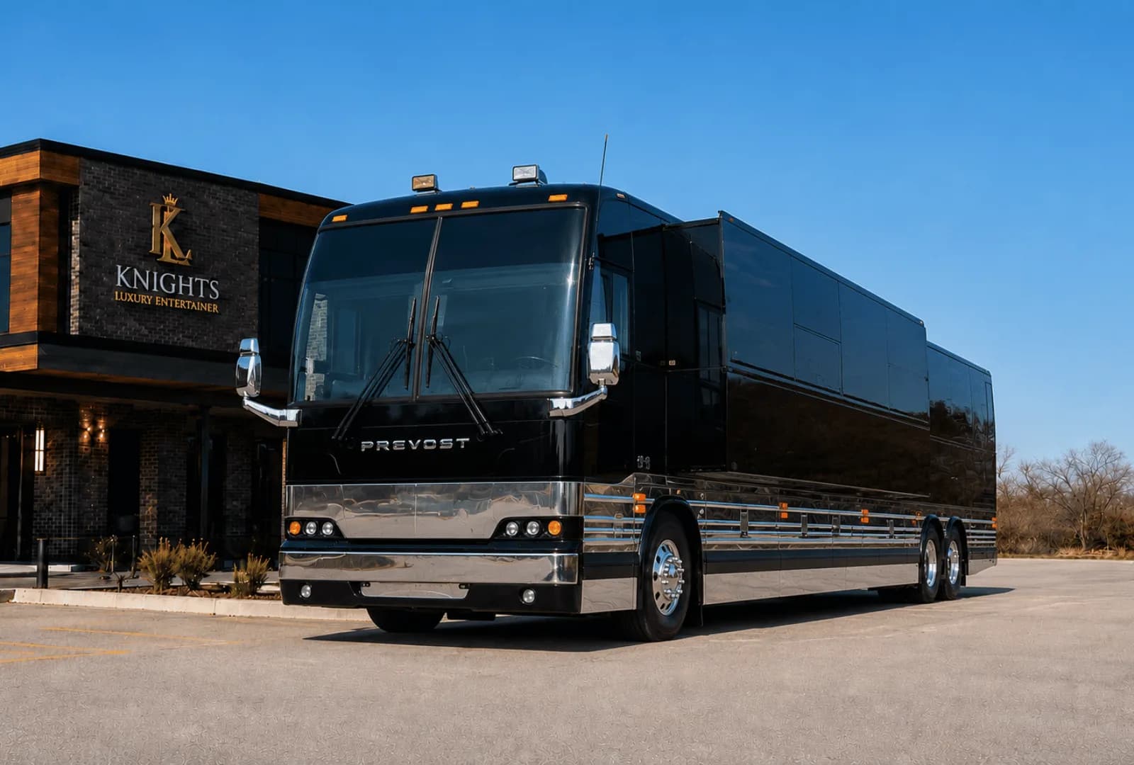 Shocker, a Prevost entertainer coach in the Knights Coaches fleet
