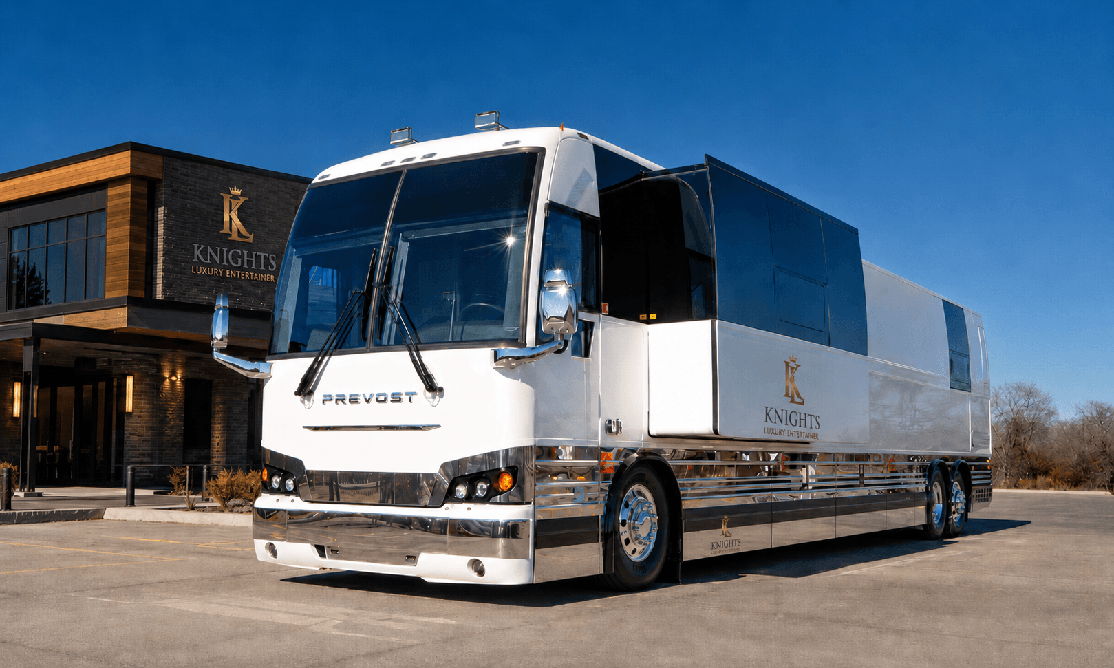 white tour bus