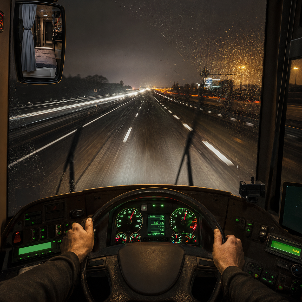 Rainy Night Drive from the Cab